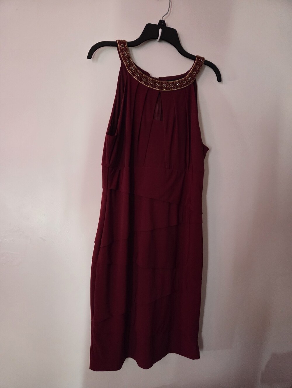 Qhite House Black Market Embellished Halter Burgundy Evening Dress